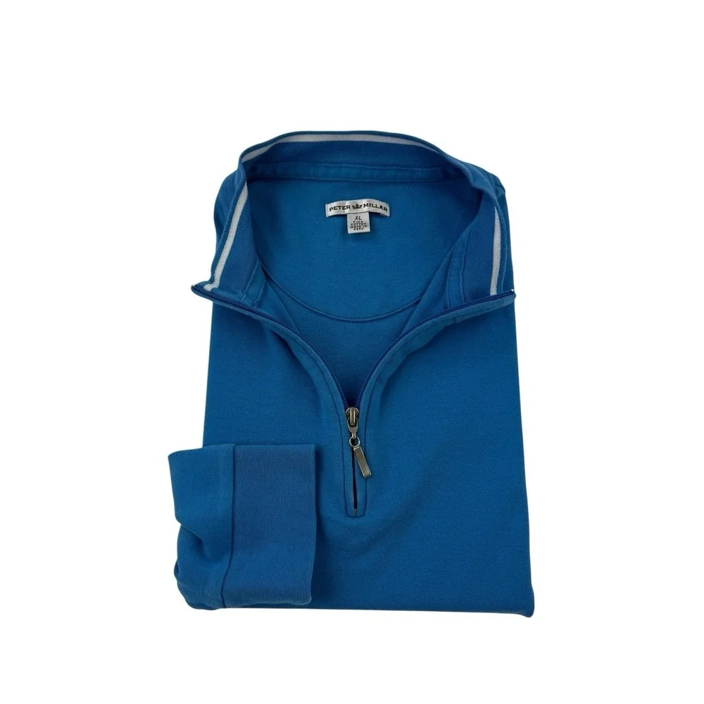 Peter Millar Blue 1/4 Zip Pullover Sweater Pima Cotton‎ Long Sleeve Men's XL